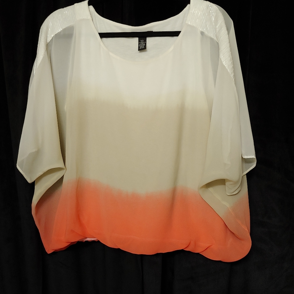 💥Alfani 3-Toned Color Cream, Tan Peach Blouse